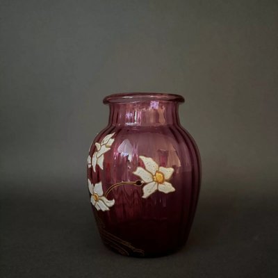 Legras enamelled vase 1900 pink glass daffodil decoration