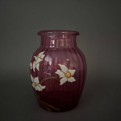 Legras enamelled vase 1900 pink glass daffodil decoration