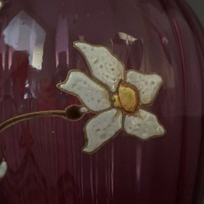 Legras enamelled vase 1900 pink glass daffodil decoration