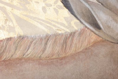 Bemalte Leinwand mit der Darstellung eines Orix auf goldenem Hintergrund. Zeitgenössisch. LS6337676A