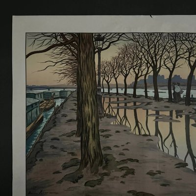Lithograph on China paper by Henri Rivière The Island of Swans