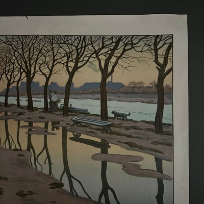Lithograph on China paper by Henri Rivière The Island of Swans