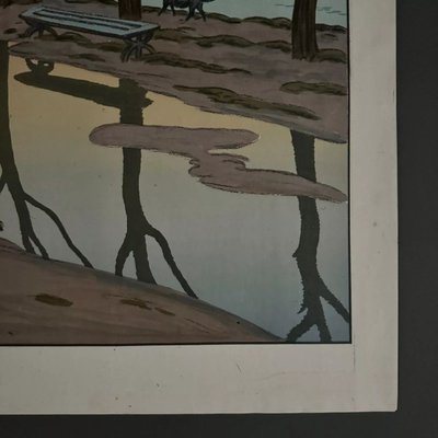 Lithograph on China paper by Henri Rivière The Island of Swans