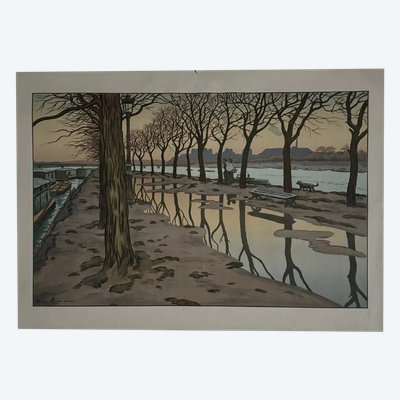 Lithograph on China paper by Henri Rivière The Island of Swans