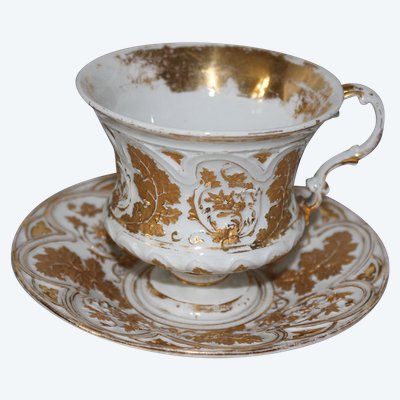 Tazza da cioccolata e piattino in porcellana di Grafenroda, Turingia, Germania, XIX secolo