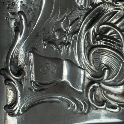 19th century silver tea box with romantic decor and Louis XV musicians