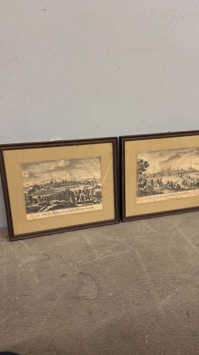 Gravures anciennes du XIXe siècle avec les villes de Gand et de Trèves, 26x31cm