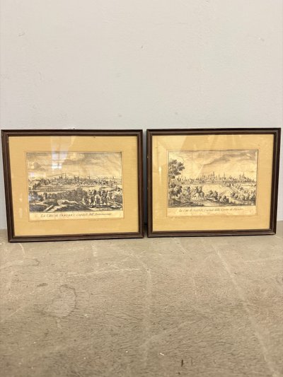 Gravures anciennes du XIXe siècle avec les villes de Gand et de Trèves, 26x31cm