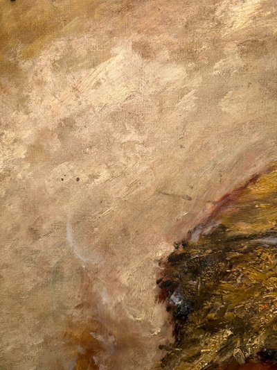Antique oil painting on canvas from the late 19th century, depicting a Neapolitan street urchin 64x47 cm. Undecipherable signature