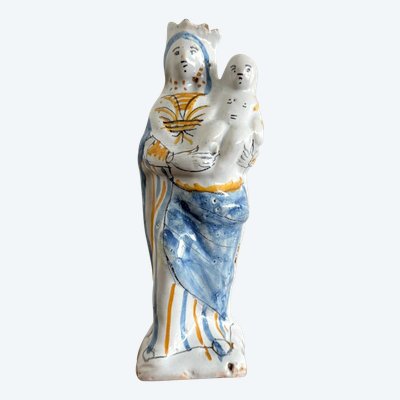 Crowned Virgin Mary in Nevers earthenware, 18th century