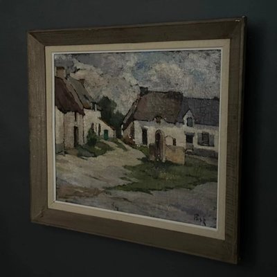 Huile sur toile fermettes bretonnes par Pasquier début XXe