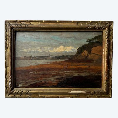 Huile sur panneau représentant une côte rocheuse par René Sergent 1921