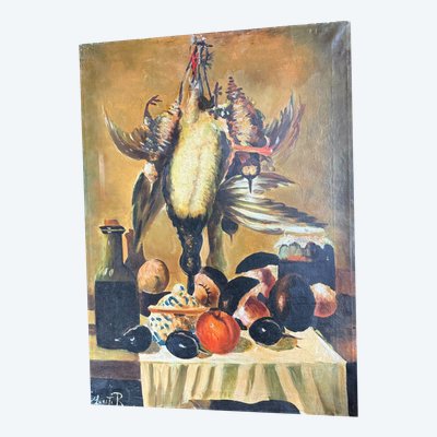 Oil on canvas depicting still life and game 20th century, 70x51 cm, signed