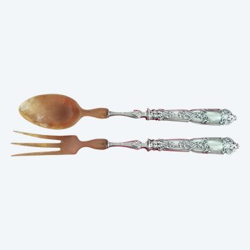 Sehr schönes Salatbesteck aus massivem Silber aus der Zeit von Napoleon III, Modell Renaissance