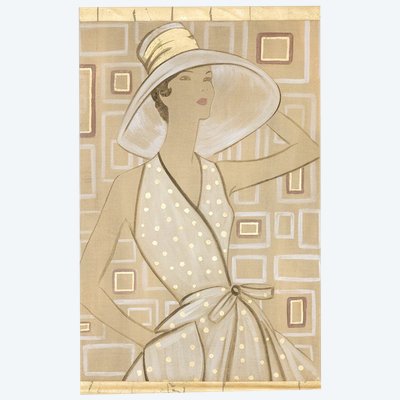 Bemalte Leinwand mit der Darstellung einer eleganten Frau aus den 1950er Jahren. Zeitgenössisch. LS6135675T