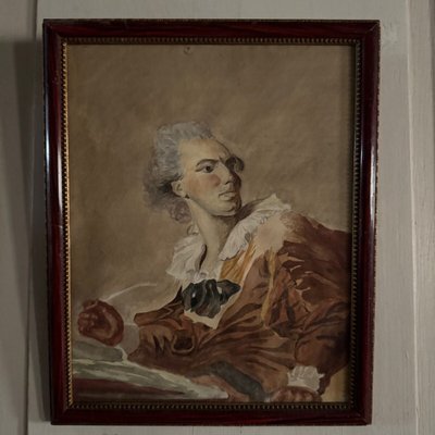 Aquarelle sur papier fin XIXe représentant un homme du XVIIIe