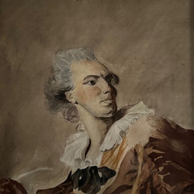 Aquarelle sur papier fin XIXe représentant un homme du XVIIIe