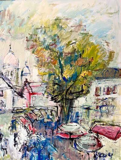 Mario Bonamici (1912-2002), Painting View of the Place du Tertre in Paris Montmartre.