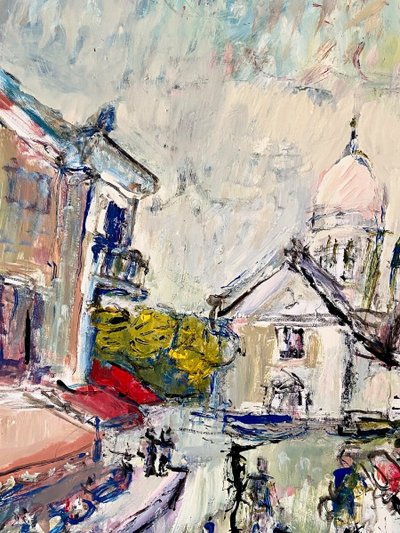 Mario Bonamici (1912-2002), Painting View of the Place du Tertre in Paris Montmartre.