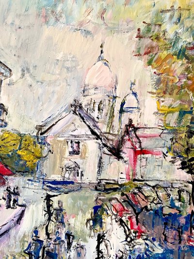 Mario Bonamici (1912-2002), Painting View of the Place du Tertre in Paris Montmartre.