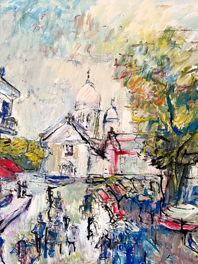 Mario Bonamici (1912-2002), Painting View of the Place du Tertre in Paris Montmartre.