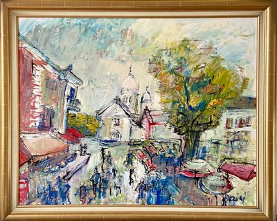 Mario Bonamici (1912-2002), Painting View of the Place du Tertre in Paris Montmartre.