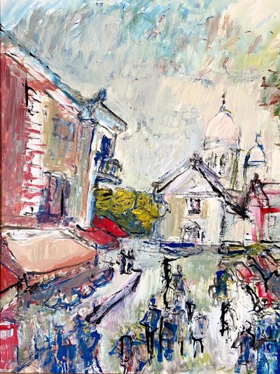 Mario Bonamici (1912-2002), Painting View of the Place du Tertre in Paris Montmartre.