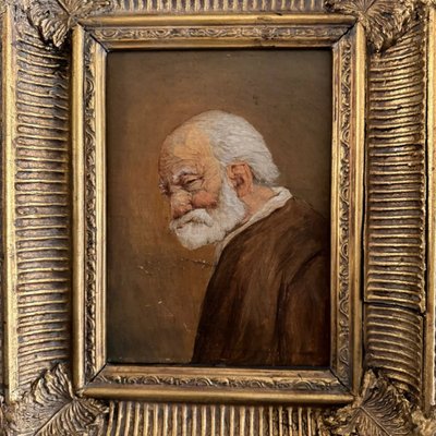 Oil on panel portrait of a bearded man 19th century by Jean