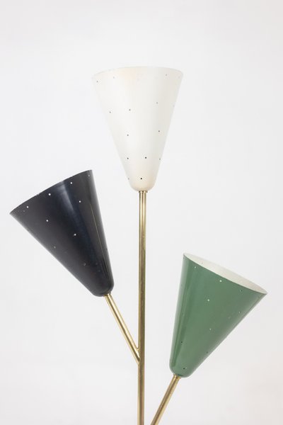 Stilnovo. 3-light lamp in sheet metal and brass. 1960s. LS6318459M