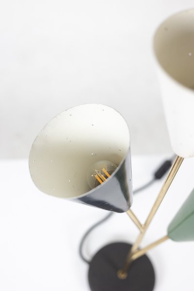 Stilnovo. 3-light lamp in sheet metal and brass. 1960s. LS6318459M