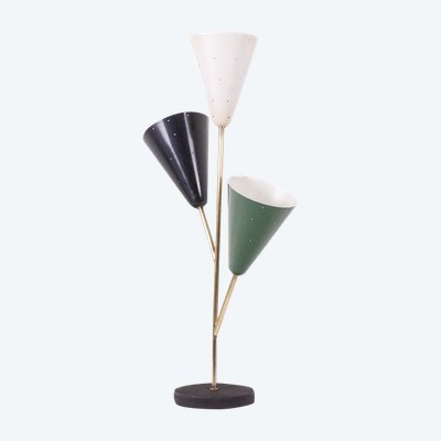 Stilnovo. 3-light lamp in sheet metal and brass. 1960s. LS6318459M