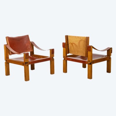 Pierre Chapo. Paire de fauteuils modèle S10X en orme. Circa 1970. LS63302609P