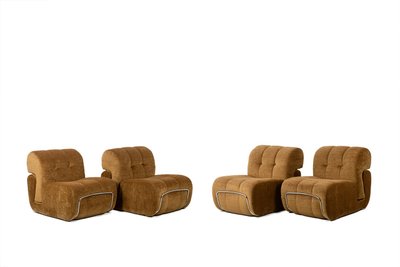Pair of chrome-plated metal and fabric lounge chairs. 1970s. LS63491700/23400/4B