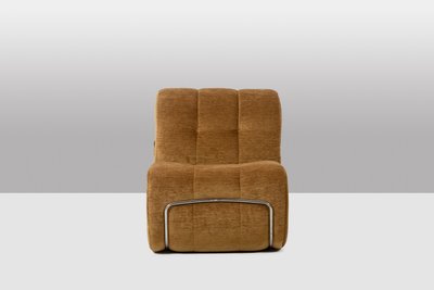 Pair of chrome-plated metal and fabric lounge chairs. 1970s. LS63491700/23400/4B