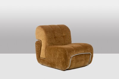 Pair of chrome-plated metal and fabric lounge chairs. 1970s. LS63491700/23400/4B