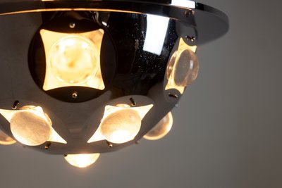 Oscar Torlasco.  Lampadario “Satellite” in metallo cromato. Anni '70. Codice articolo: LS6354918G