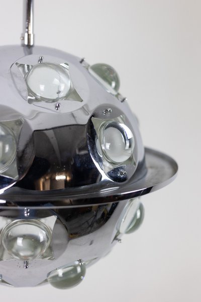 Oscar Torlasco.  Lampadario “Satellite” in metallo cromato. Anni '70. Codice articolo: LS6354918G