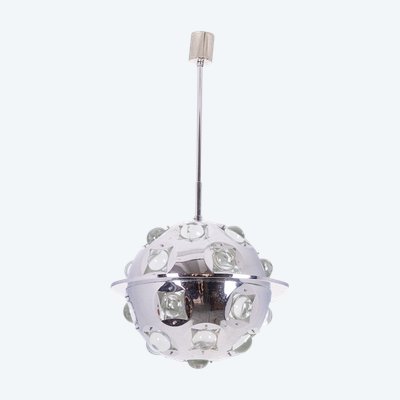 Oscar Torlasco.  Lampadario “Satellite” in metallo cromato. Anni '70. Codice articolo: LS6354918G