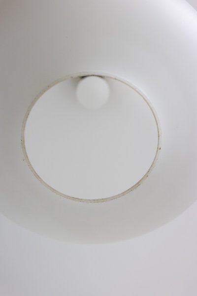 Pendant light in white opal glass and blond mahogany. 1960s. LS6356358M