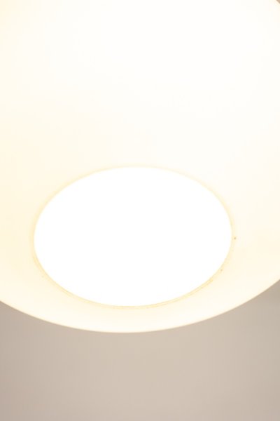 Pendant light in white opal glass and blond mahogany. 1960s. LS6356358M