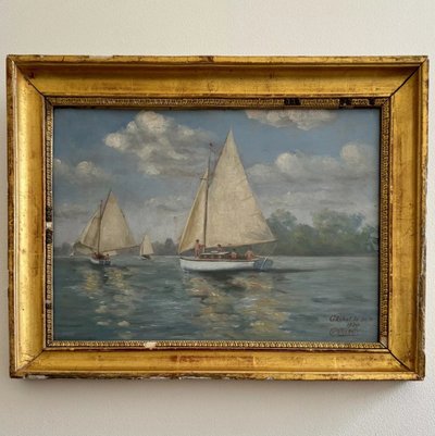 Acquerello raffigurante una regata a Gâchet di Cormerais 1930