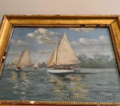 Acquerello raffigurante una regata a Gâchet di Cormerais 1930