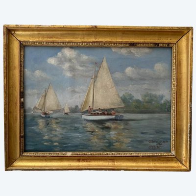 Acquerello raffigurante una regata a Gâchet di Cormerais 1930