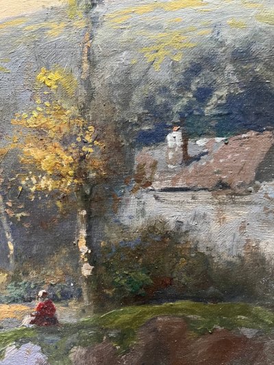 Old HST painting: "Animated pastoral landscape" signed Duperay filigraneantiquite