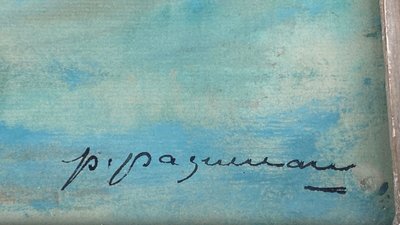 Watercolor by Paul Paquereau haystacks 20th century