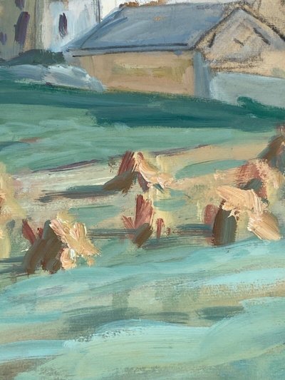 Watercolor by Paul Paquereau haystacks 20th century