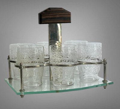 ART DECO PORT SERVICE WITH 6 BACCARAT GLASSES, ROHAN GOUVIEUX MODEL
