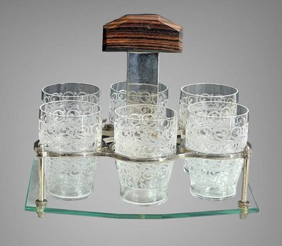 ART DECO PORT SERVICE WITH 6 BACCARAT GLASSES, ROHAN GOUVIEUX MODEL