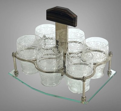 ART DECO PORT SERVICE WITH 6 BACCARAT GLASSES, ROHAN GOUVIEUX MODEL