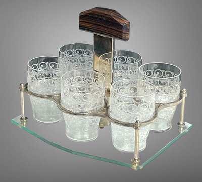 ART DECO PORT SERVICE WITH 6 BACCARAT GLASSES, ROHAN GOUVIEUX MODEL